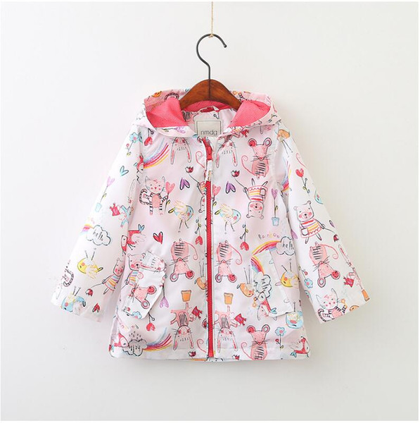 2018 Girl Cartoon Cat Print Hoodies with Hat Baby Spring Autumn Long Sleeve Zip-up Coat Children Kids Sweatshirts Clothing EY 002