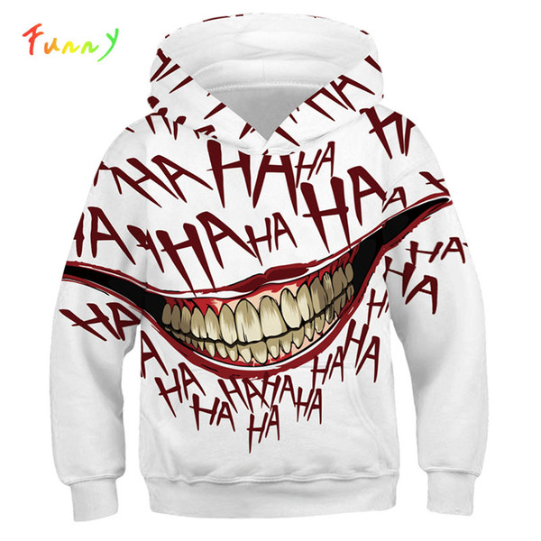 Haha Joker Printed Girls Boys Hoodies Long Sleeve Funny 3D Hip Hop Hoodie Hooded Sweatshirt Autumn Fashion Children Streetwear