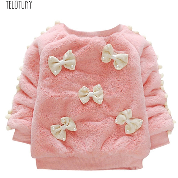 TELOTUNY Baby Kids Girlswinter keep warm furry blouse top Tees Long Sleeves Keep Warm Bowknot Villus Coat Tops Clothes Z1124