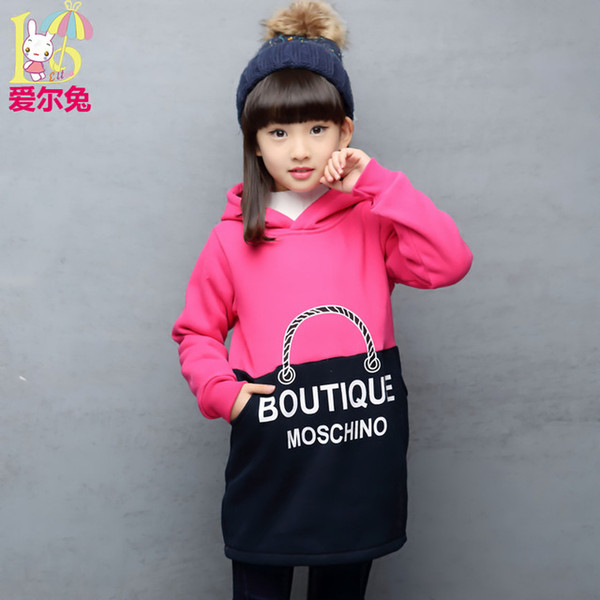 Wholesale- Children's clothing female child 2016 autumn child clothes big boy pullover top baby girl long plus velvet sweatshirt design