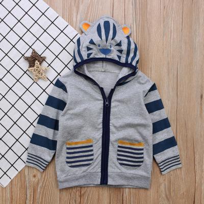 Spring and Autumn Children's Boys Long Sleeve Lion Hooded Striped Zip Shirt Jacket Children's Wear Hot Sale for Free Shipping