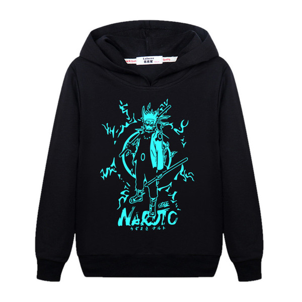 Hokage Ninjia teen boy Black Luminous sweatshirt kids plus velvet cotton hoodie Naruto noctilucent juvenile pullover coats