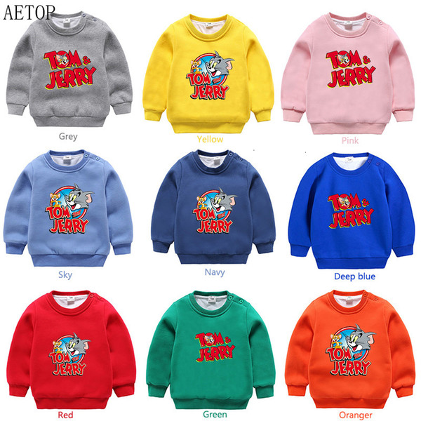 NEW tom and jerry winter Plus velvet Sweatshirt Boys Girls Funny Splicing color Kid O-Neck Tops Children Cartoon Baby