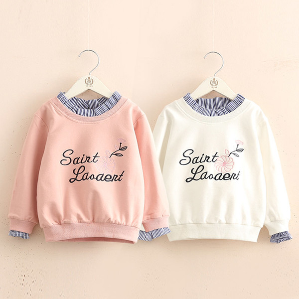 2018 Spring Autumn 3-11 12 Years Child Teenage Hoodies Crew-Neck Letter Print Kids Baby Girl Patchwork Fake 2 Pcs Sweatershirts T191225