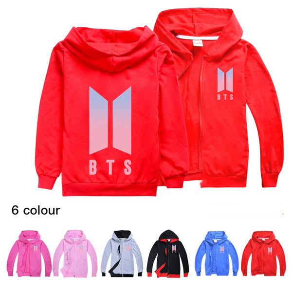 BTS Kids Long Sleeve Zipper Hoodies Boy/Girl Tops Teen Kids Sweatshirt Jacket Hooded Coat Free Shipping