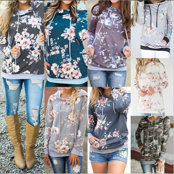 Floral Flower Hoodies Slim Pocket Sweatshirts Women Casual Long Sleeve Hooded Coat Winter Fashion Coats Tops Jackets Jumper Pullovers C7061