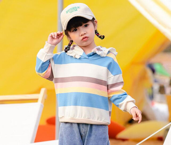 INS baby kids clothing hooded Coat Rainbow Print design girl spring fall sweater