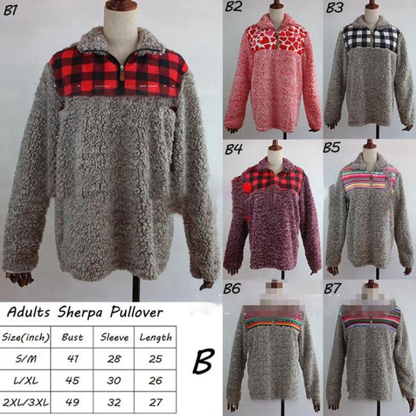 Women Sherpa Pullover 25 Colors Buffalo Plaid Sunflower Leopard Printed Patchwork Warm Zipper Tops Fleece Outerwear Coats 35pcs OOA7292