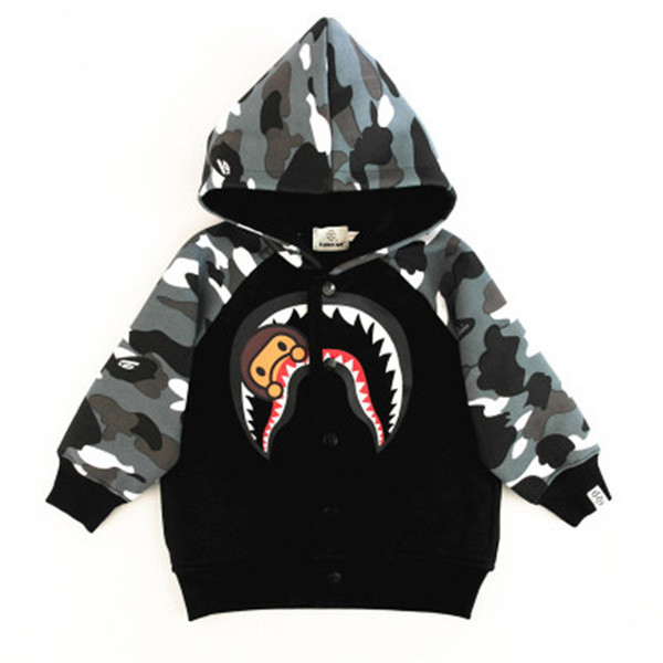 Children's Sweater Fall Winter New Hooded Shark Camouflage Heavy Cardigan Sweater Fashionable Camouflage Cotton Animal Children's Coat