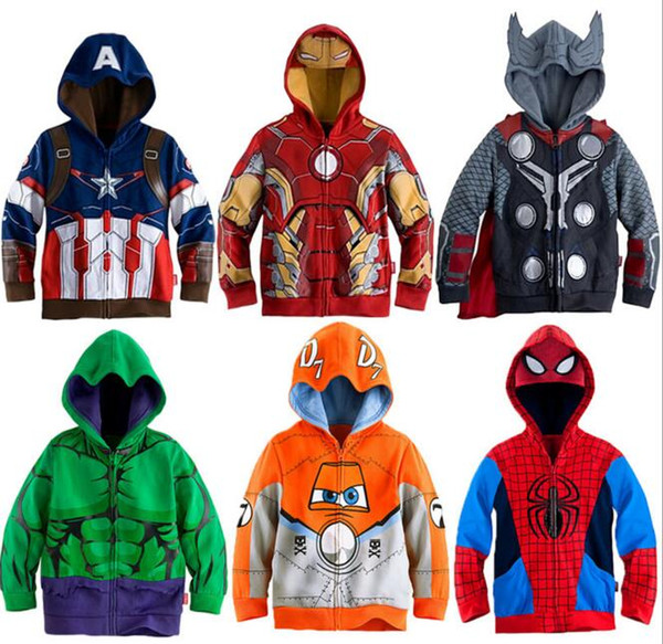 DC31 NEW ARRIVAL BOYS girls Kids 100% cotton hoodies ironman spiderman kid girl's boys cartoon hoodies children outwear coat more styles