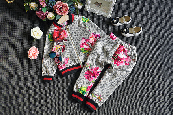 In stock 2019 Baby Autumn Floral Clothes Set Kids Boy Girl Long Sleeve Hoodie Top + Flowers Pants 2 Pcs Suits Fashion Tracksuit Outfits