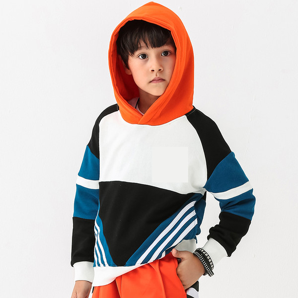 Hotsale Boys' 2018 New Fashion Fleece Pull Over Color Matching Hoodie For Winter Feature Design Comfortable Tops