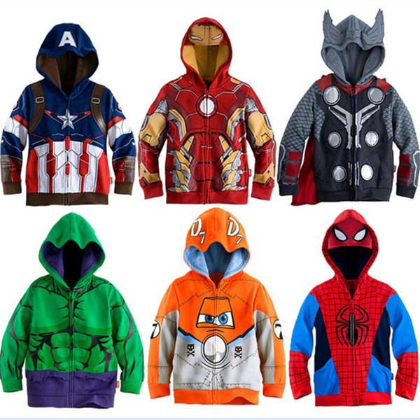 Boys Hoodies Avengers Marvel Superhero Iron Man Thor Hulk Captain America Spiderman Sweatshirt for Boys Kid Cartoon Jacket 3-8T Y18102507