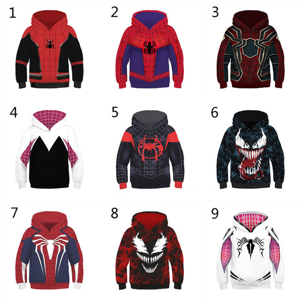 10 Style Boys Girls Spider-Man Into the Spider-Verse Hoodies 2019 New Children Spiderman Venom Long sleeves 3D Hoodies kids clothing C5