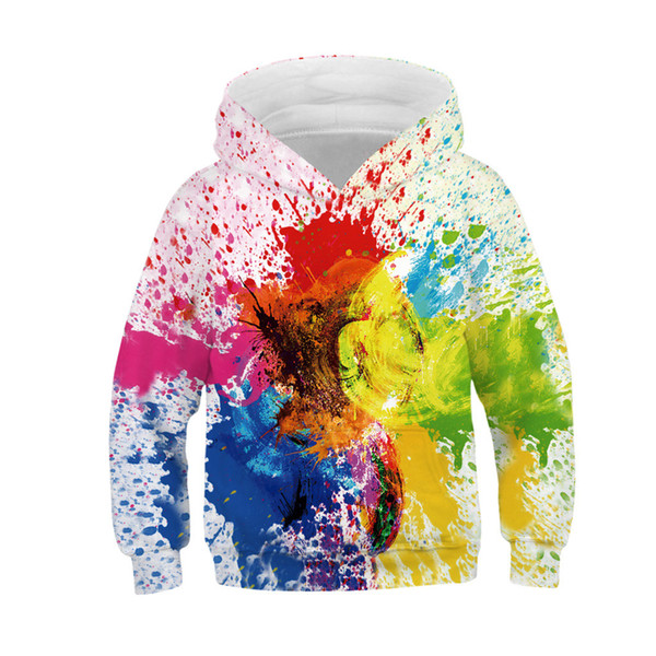 Toddler Sweatshirt Teen Kids Girl Boy Paint Print Sweatshirt Pocket Pullover Kid Clothing Winter Autumn Casual Warm Hoodie Tops