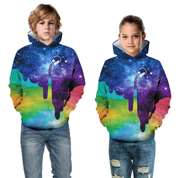 2019 Autumn Girl/Boy 3D Sweatshirts Children Pink Blue Colorful Galaxy Space Pour Milk Graphic Hoodies Kids Pullover Hoodie Tops