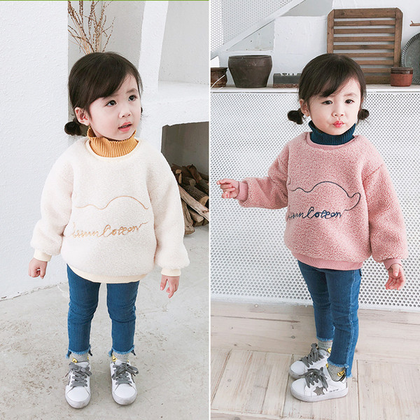 2019 Autumn Winter New Arrival cotton Wool high Collar Embroidery Thickened warm all-match hoodie for cute sweet baby girls