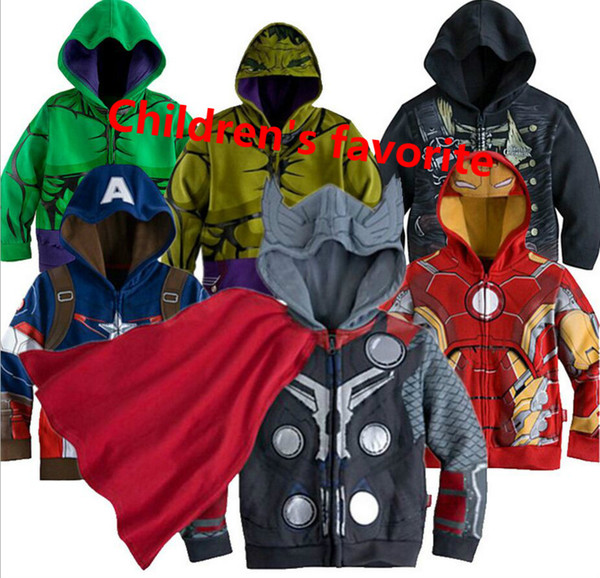 Classic Cartoon Jackets Children Hoodies Sweatshirts Outerwear Superhero Coat Ironman Holk Captain America Avenger Boys JC36