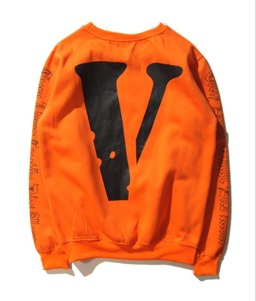 Mens fashion Vlone off The White Men's Hoodie Black Orange Big Back V Letter Hip-hop Men's Hoodies Pullovers justin bieber sweatshirt M-2XL