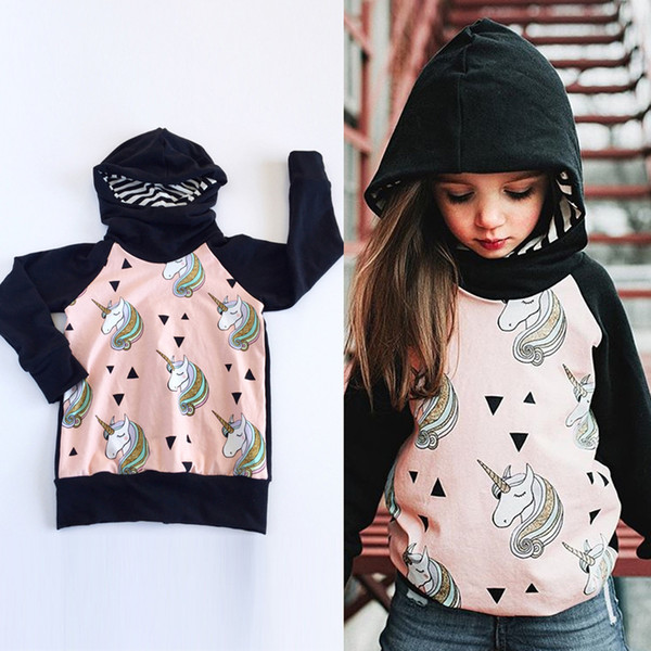 Kids Hoodies Unicorn Printed Boys Girls Black Pink Long Sleeve Shirt Horse Tee Shirt Windproof Warm Children Casual Clothing Z11