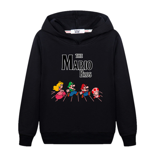 Kids plus velvet winter sweater boy girl's Mario sweatshirt cartoon thick cotton hoodie children new black pullover clothes