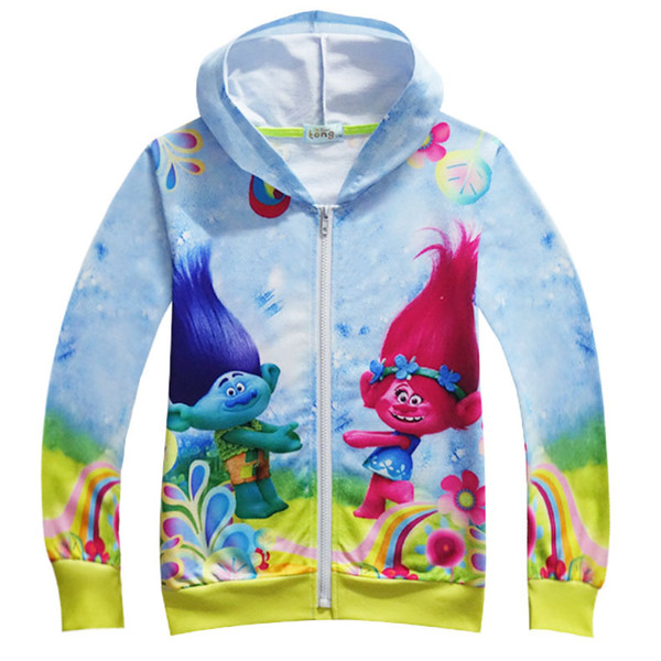 Girls Trolls Hoodies Sweatshirts children cartoon princess Long sleeve zipper Hoodie jacket kids coat H001