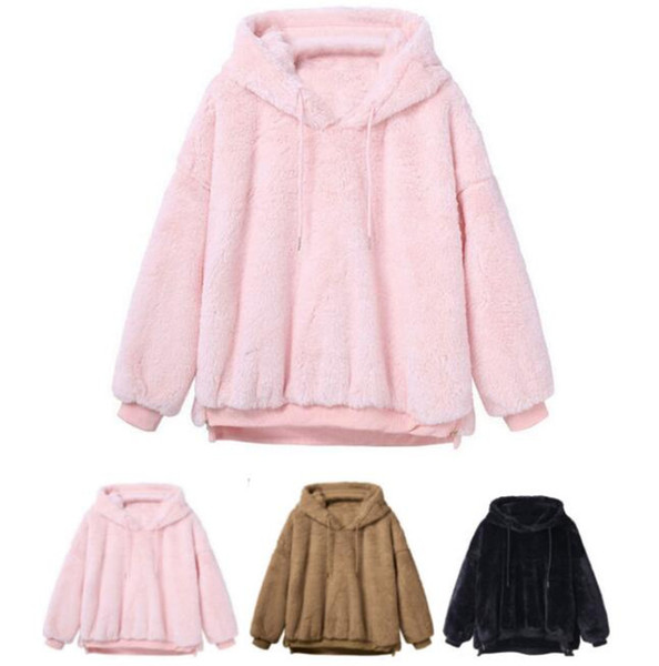 Women Sherpa Hoodie Casual Loose Long Sleeve Plush Hoodie Thicken Hooded Pullover Winter Warm Sweater Hoodies Drawstring Sweatshirt gifts