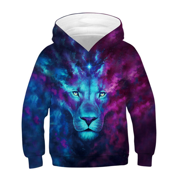 MUQGEW(MUQGEW) Teen Kids Girl Boy Lion Fleece Print Cartoon Sweatshirt Pocket Pullover Hooded Roupa infantil#g10