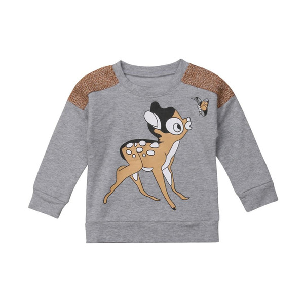 Kids BabyGirl Deer Tops Pullover Gray Hoodies Sweatshirts New Cotton Autumn Winter Clothes 1-6T