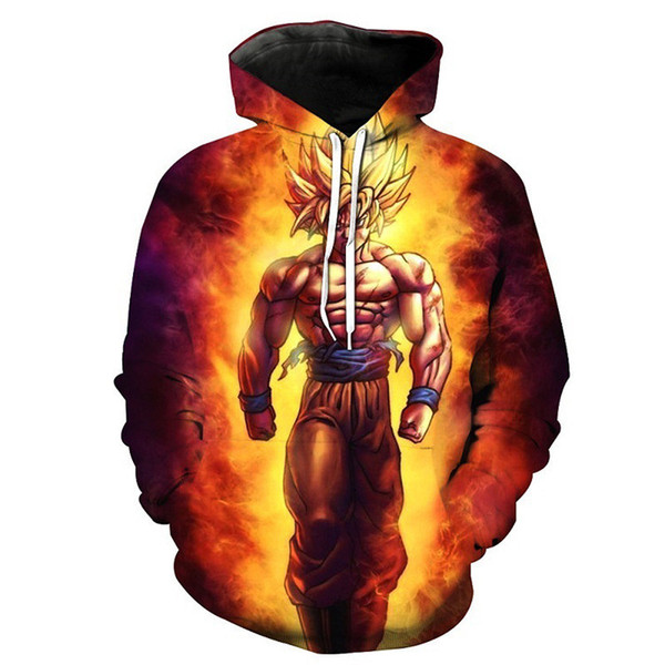 Explosion models 3D digital printing Dragon Ball animation pattern men's long-sleeved hooded sweater