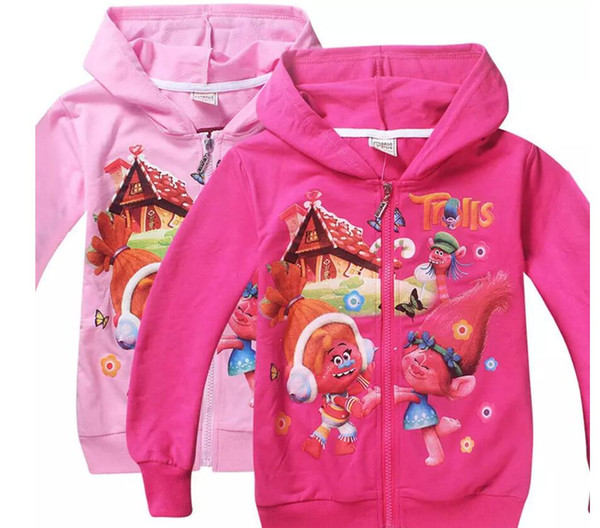 Trolls Kids Hoodies New Cartoon Poppy Branch Hoodies Girls Boys Long Sleeve Hooded Sweatshirt Pullovers Children Clothing