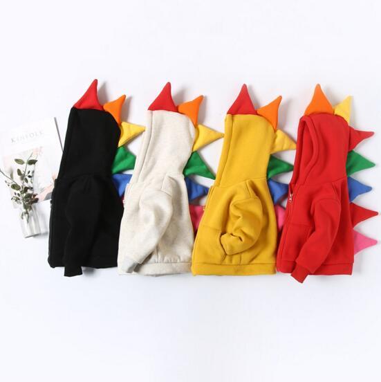 ins cute style kids girl boy Hoodies colorful horned dinosaur design 100% cotton child thick warm Zipper Hoodies & Sweatshirts 4 colors