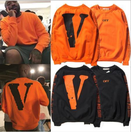 Mens fashion Vlone off The White Men's Hoodie Black Orange Big Back V Letter Hip-hop Men's Hoodies Pullovers justin bieber sweatsh