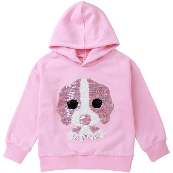 Flippy Sequin Sweatshirts For Girls Cute Fun Dog Designer Blouse Kids Hoodies Children Pullover Tops Autumn Winter Baby Clothes