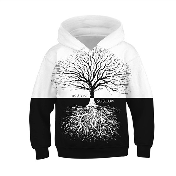 Black White Sweatshirts For Boys Life Tree 3D Print Boys Hoodies Baby Girl Clothes Kids Children Spring Autumn Long Sleeve