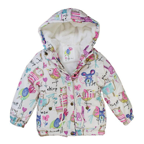 Winter kids girl cartoon animals painting print hoodies coat winter girl cashmere zipper long sleeve warm coat outwear kids clothing