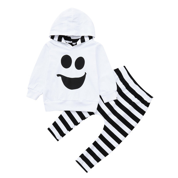 Funny Halloween Toddler Baby Boys Girls Hooded Sets Tops Pullover Striped Pants Outfits Autumn Long Sleeves Sweatshirt Boys