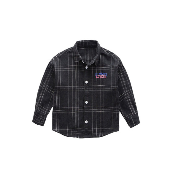 2019 New Autumn Boys Shirts Full Sleeve O-neck Boy Blouses Solid Black Plaid Tops Teenager Kids Children Clothing Clothes Bs088