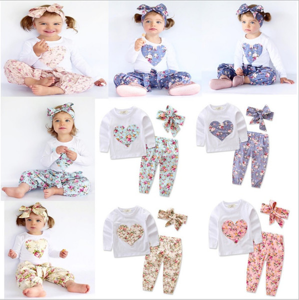 European Baby INS printing Suits Kids Toddler Infant Casual Short long sleeve T-shirt +trousers+ Headwear 3pcs Sets Pajamas Newborn Clothes