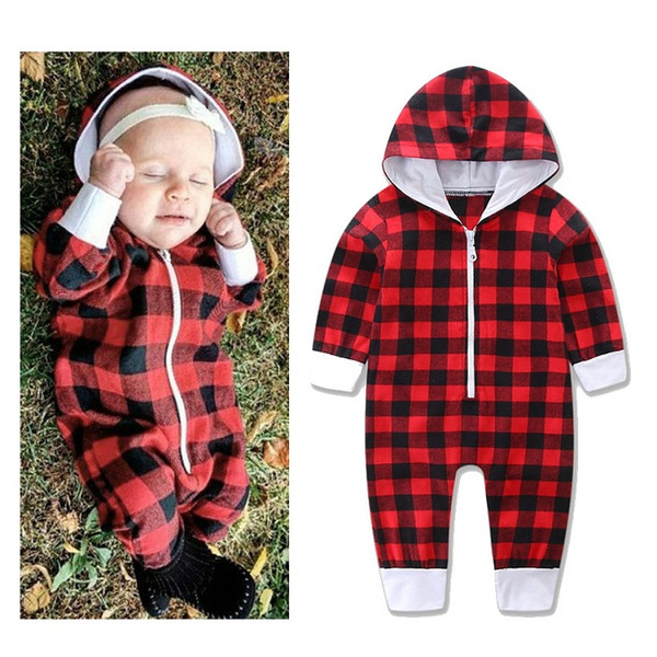 INS Explosion Models Newborn Onesies Infant Clothing Europe and America Boys Girls Baby Red Plaid 70-100CM Romper Climbing Clothes XYL021