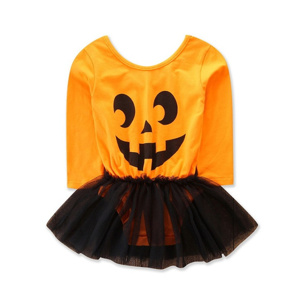 Rompers Kids Clothing European and American Children's Halloween Performance Costume Baby Girl Pumpkin Jumpsuits Fake Two-piece Dress KHG98