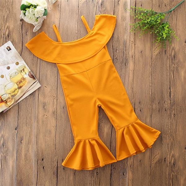 Orange Cotton Jumpsuit Children's Suspenders Girls Thin Section Flared Pants Children's Trousers Kids Sleeveless Jumpsuit HJU25