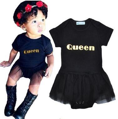 Baby Kids Lace Dress Black Jumpsuits Baby Girl's Queen Rompers Hot Selling Summer Short Sleeve Cotton Jumpsuits With TUTU Skirt