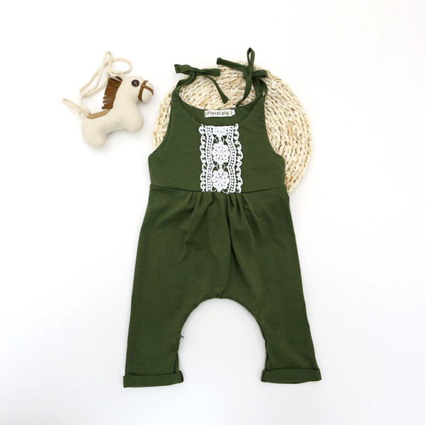 0-24M Infant Toddlers Baby Boy Girl Summer Clothes One-piece Pants Lace Green Romper Jumpsuit Shoulder Straps Bodysuit