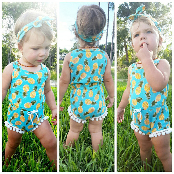 European Style Baby Girl Summer Romper Infant Toddlers Pineapple Print Onesies Tassel Jumpsuit Newborn Soft Cotton Climb Rompers