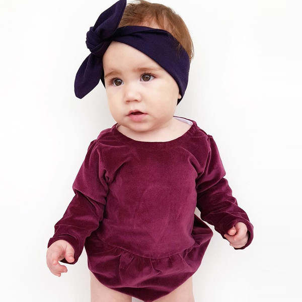 European Fashion 2017 Autumn New Brand 1-2-3T Baby Girls Long Sleeve Pleuche Romper Burgundy Bodysuit Playsuit