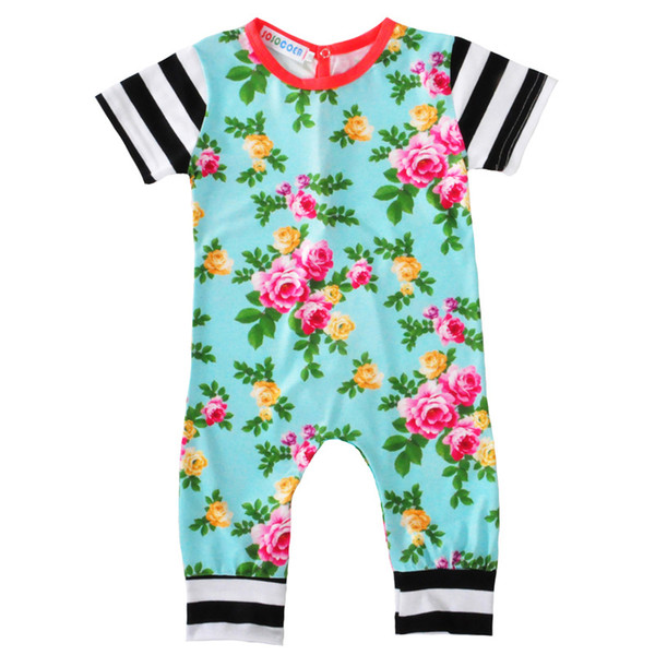 2017 newborn baby boy girl romper infant toddlers baby broken flower striped bodysuit pants cotton rompers baby ins clothes