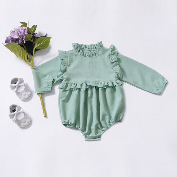 2018 Infant Toddlers Kids Girls Clothing Baby Pink Green Romper Ruffle Long Sleeve Bodysuit Playsuit For 0-3T