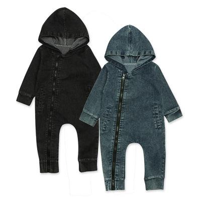 Soft Denim Baby Romper Newborn Hooded Jumpsuit Baby Boy Clothes Cowboy baby Zipper Jumpsuit Outfits Brief Unisex Kids Babies