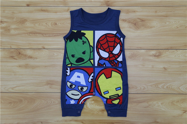 Baby Boys Cartoon Print Vest Romper 2017 Boutique Clothing Ins Hot Sale Toddlers Infant Boys Super Hero Rompers Bodysuits